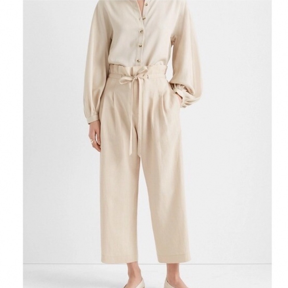 Club Monaco Beige High Waisted Paperbag Wide Leg 12 - Picture 7 of 7